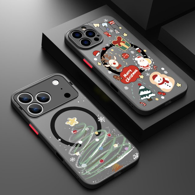 MOESOE Magnetische iPhone Hülle mit Weihnachtsbaummuster in Schwarz und Multicolour, Matte MagSafe Kompatible Schutzhülle für iPhone 17 16 15 14 13 12 Pro Max Plus 11 und 16e - Bild 1
