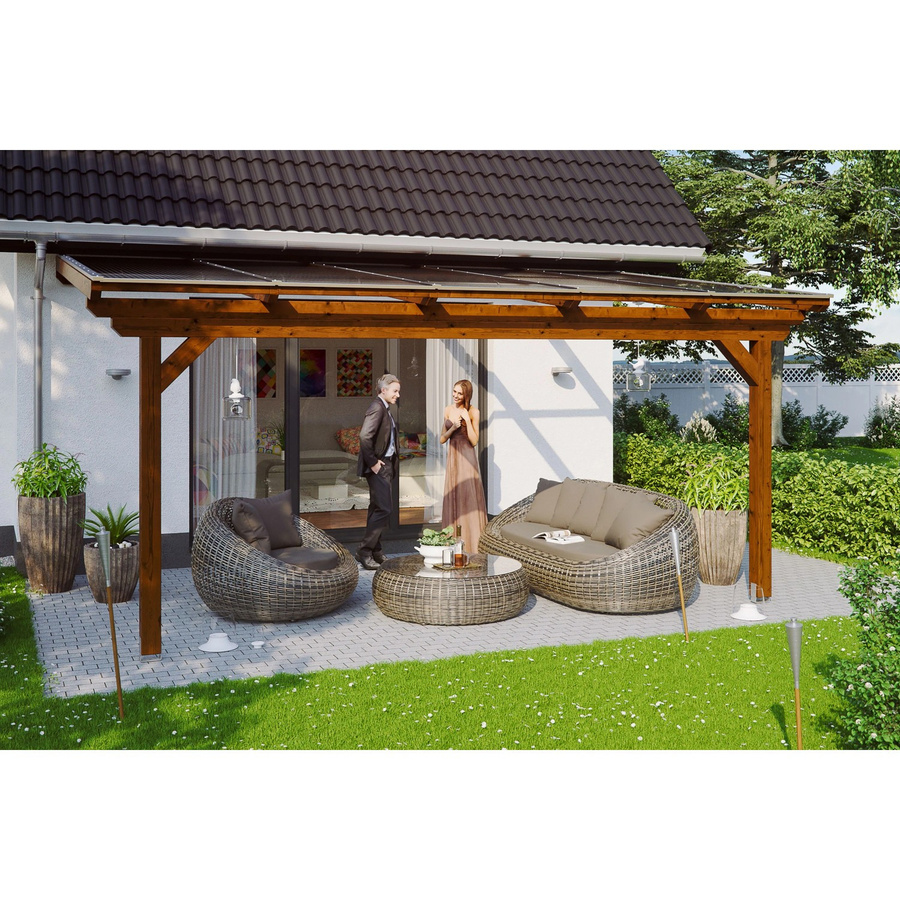 Skan Holz Terrassenüberdachung Ancona aus Leimholz in Nussbaum Braun, B/T/H: 541 x 250 x 250 cm - Bild 2