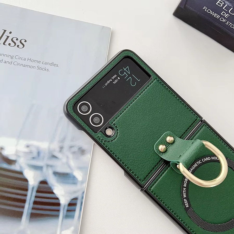 Magnetische PU-Leder-Handyhülle für Samsung Galaxy Z Flip 7, 6, 5, 4, 3 mit Ringhalter und MagSafe-Unterstützung, Farbe: Schwarz - Bild 2