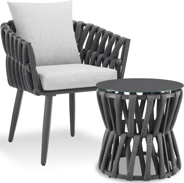 tectake Lugano Gartenlounge-Set aus Aluminium im Rope-Design mit Polsterung, Anthrazit-Grau, B/T/H: 65,5 x 62,5 x 75 cm - Bild 1
