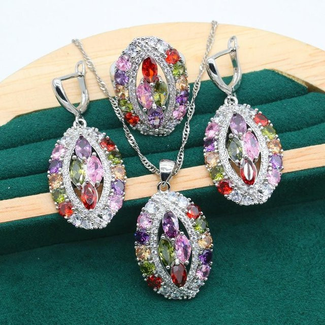YIRAN Schmuckset, Zirkon, Halskette, Ohrring, Ring, Unisex, Größe 7 - Bild 1