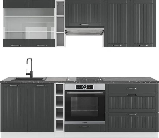 Vicco Küchenzeile Fame-Line Landhausstil in Weiß und Anthrazit Breite: 235 cm - Bild 2