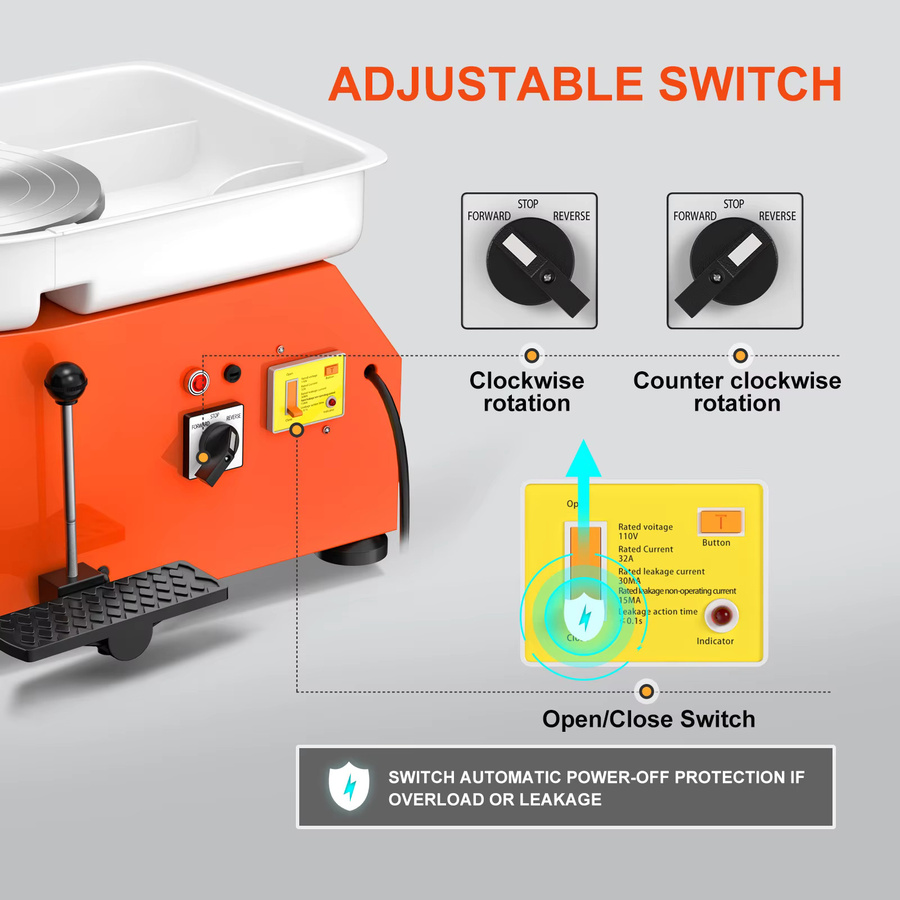 Professionelle Keramik-Töpferscheibe mit 350 W Leistung und Tablett, Durchmesser: 25 cm, in Grau und Orange - Bild 2
