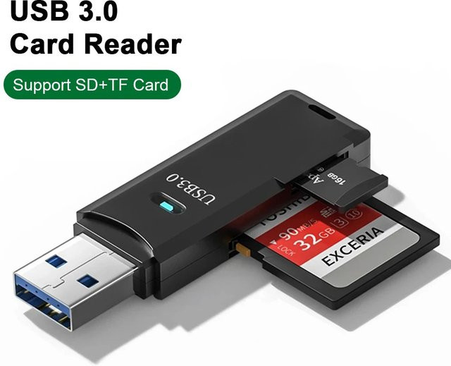 Kebidumei 2-in-1 USB 3.0 Kartenleser für SD und TF Speicherkarten, Schwarz - Bild 1