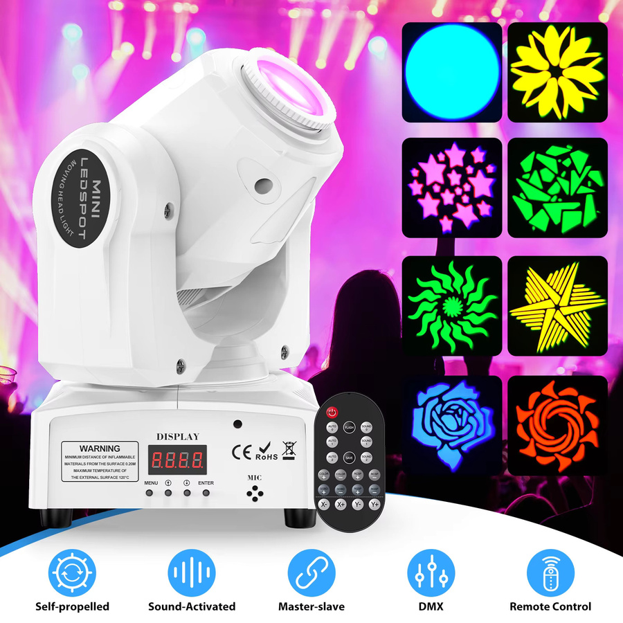 DayFlicker 2er Set Weiße 150W LED Moving Head Effektleuchten mit Fernbedienung und DMX512 für Konzerte und Hochzeiten - Bild 3