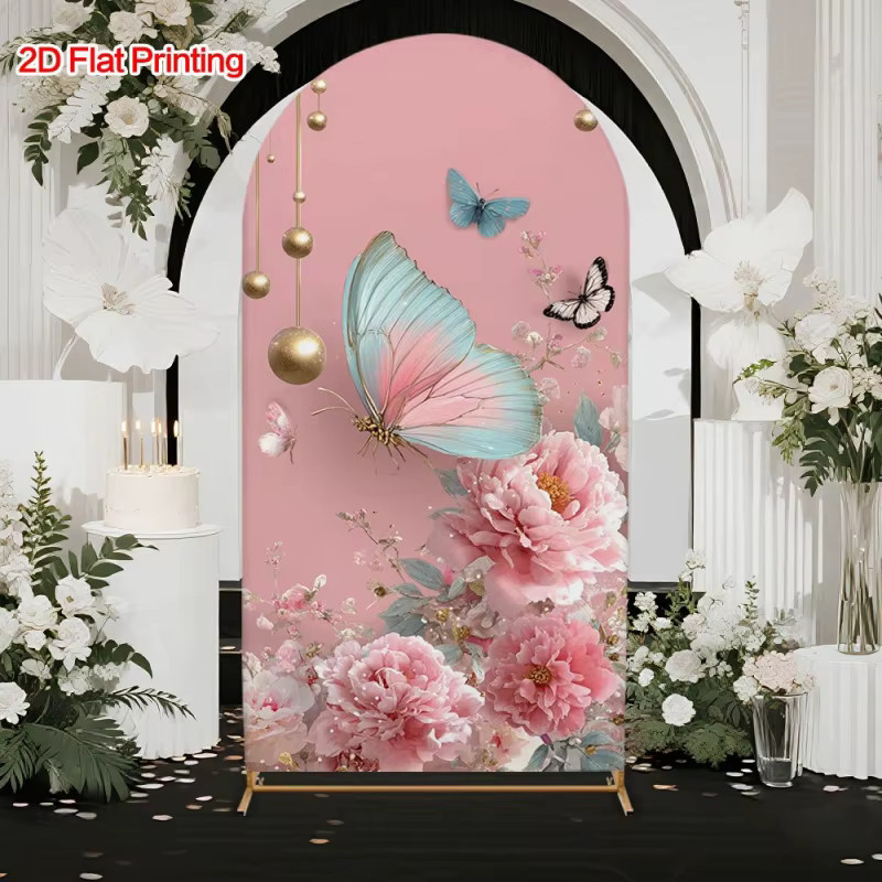 VIKAMA Hintergrundstoff mit Schmetterlings- und Blumenmuster in Pink für Hochzeits- und Geburtstags-Fotografie-Dekorationen - Bild 3