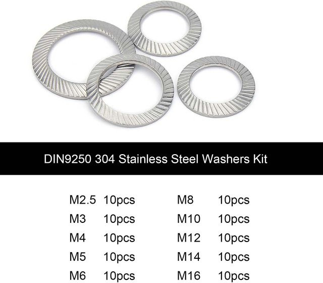 TINGGOO Sortiment an DIN 9250 gezackten Sicherungsscheiben aus 304 Edelstahl, M2,5 bis M16 - Bild 1