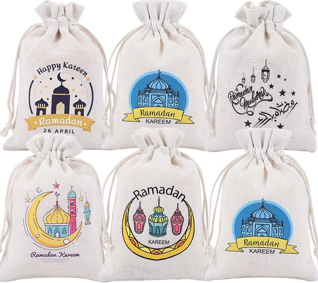 YONGSNOW Eid Mubarak Kordelzug-Geschenktüten aus Papier für Ramadan und Muslimische Feiern, Weiß - Bild 1