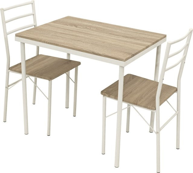 DEGAMO Essgruppe KÖLN 3-teilig in Weiss mit Eiche Dekor und Metallgestell - Bild 1