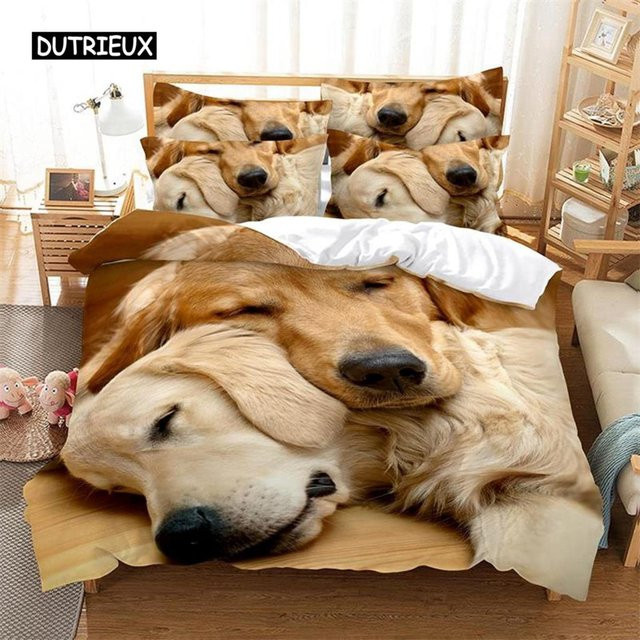 Bettwäsche-Set Golden Retriever mit Haustier-Muster aus Mikrofaser, 3-teilig, Braun, B/H: 155 x 215 cm - Bild 1