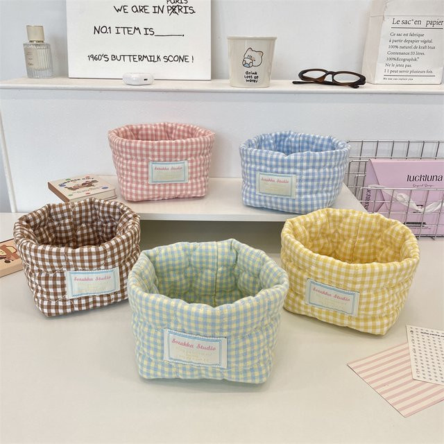 Klassischer karierter Aufbewahrungskorb aus Stoff als Organizer für Kleinteile, Kosmetik oder Kleidung - Bild 1