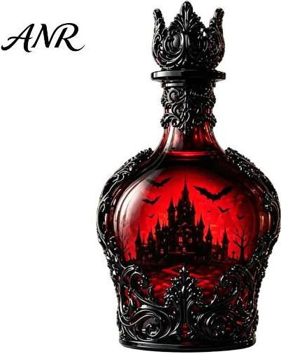 Danisese Gotische Glas-Karaffe mit Deckel, Dunkle Fantasy Design Fledermaus und Schloss, Schwarz, 1200 ml - Bild 1