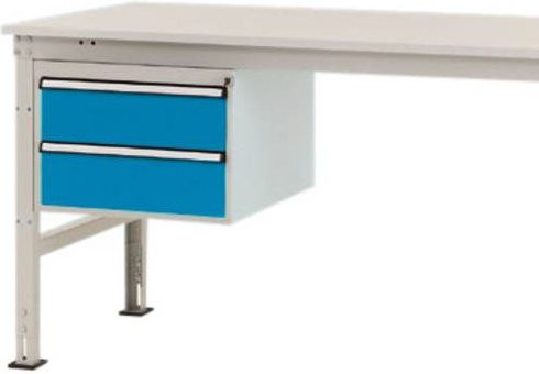 Manuflex ZB4514.5012 Gehäuse-Unterbau Stationär in Blau mit 2 abschließbaren Schubfächern für Tischtiefe 1200 mm und Nutzhöhe 300 mm - Bild 1