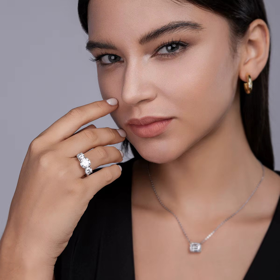 JIUZUAN Moissanit-Ring, 925 Silber, 18K Vergoldet, 3 Karat - Bild 2