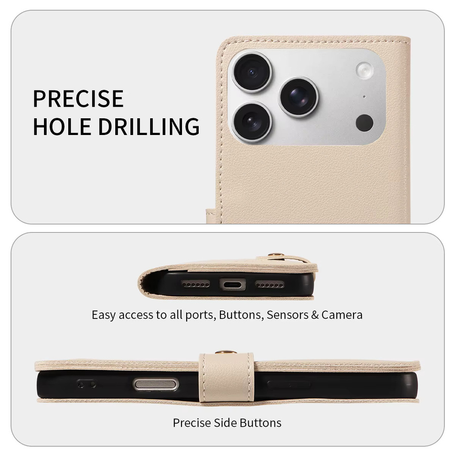 Beige TPU-Leder-Handyhülle im Brieftaschenstil für Apple iPhone Modelle als Anti-Drop Schutzhülle - Bild 3