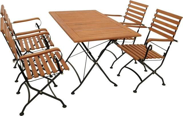 DEGAMO Klappgarnitur HOFGARTEN 5-teilig aus Flachstahl in Schwarz und Eukalyptus Holz, FSC-zertifiziert - Bild 1