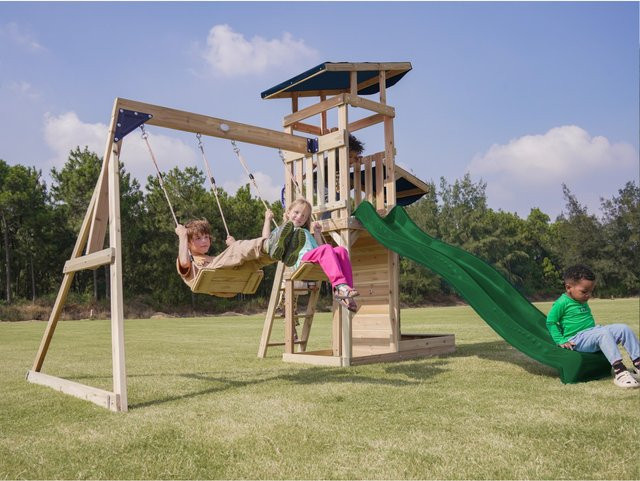 Axi Spielturm Malik mit Doppelschaukel und Rutsche Braun Grün - Bild 1