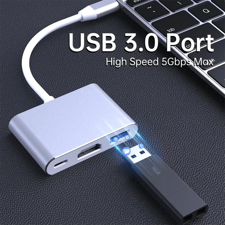 3-in-1 USB-C Dockingstation Konverter für Macbook Air mit HDMI und USB 3.0 in Silber/Grau - Bild 2