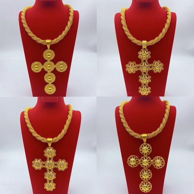 XUHUANG Halskette mit Kreuz Anhänger, 24K vergoldet, Unisex - Bild 1