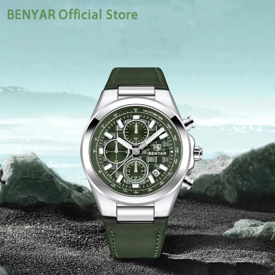 BENYAR Armbanduhr Chronograph, Quarz, Leder, Grün, Herren - Bild 2