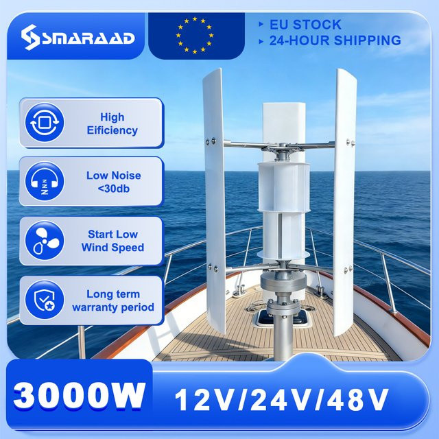 SMARAAD Vertikale Windturbine in Weiß mit 5-kW-Drehstromgenerator und 10-kWh/Tag Leistung für das Off-Grid-System im Hausgebrauch - Bild 1