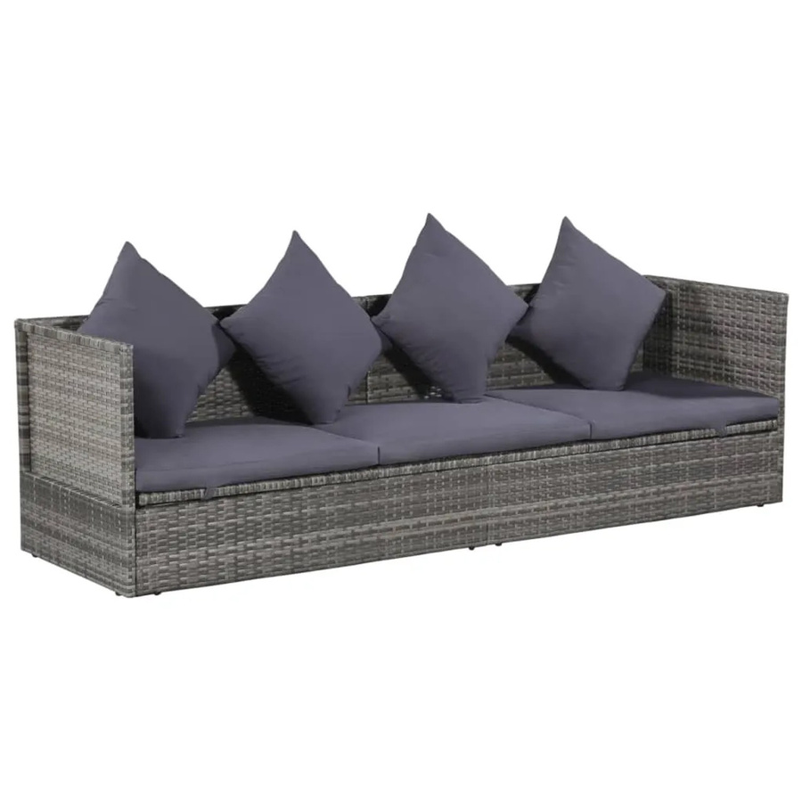 vidaXL Garten-Sofabett aus Poly Rattan in Grau mit Metallrahmen und Polsterung, B/T: 200 x 60 cm - Bild 2