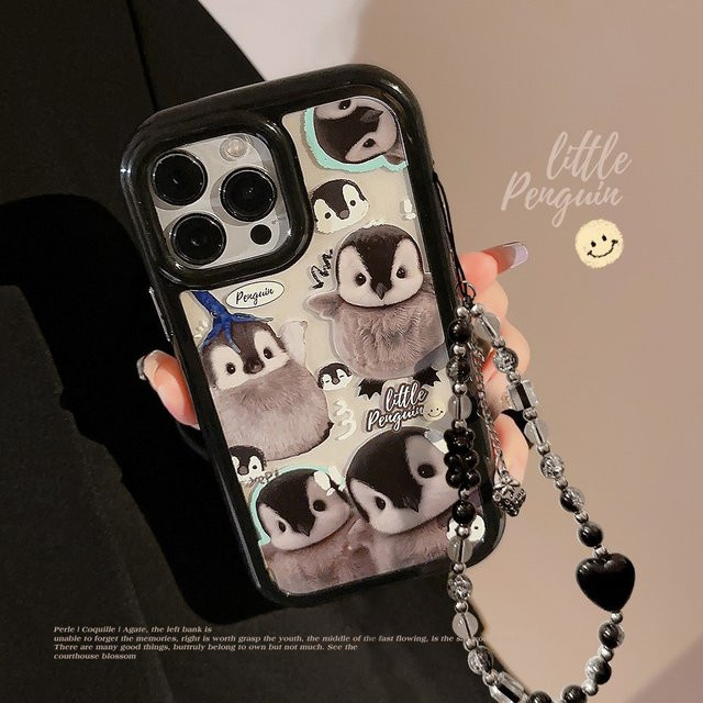 MUQGEW Magnetische Handyhülle mit Cartoon-Pinguin und Kette für iPhone 11 bis 16 Pro Max, Transparent, Stoßfeste Acryl-Schutzhülle - Bild 1