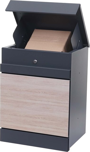 Paketkasten MCW-K41 Paketbox aus verzinktem Metall in Anthrazit-Holzoptik - Bild 1