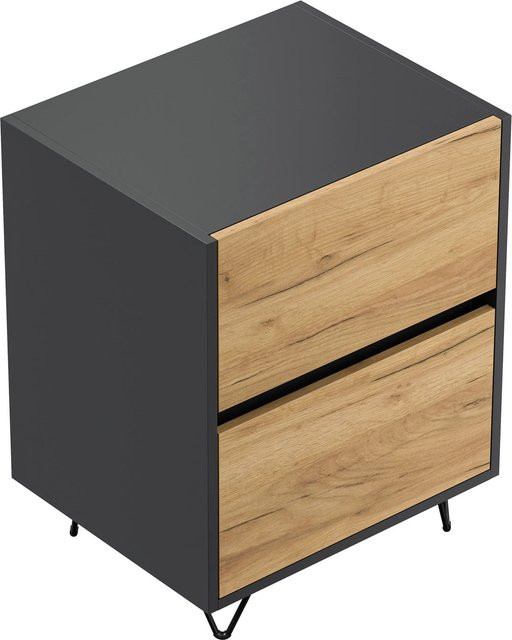 Posseik Nachttisch Industrial mit 2 Schubladen in Grafit und Eiche, B/T/H: 42 x 50 x 65 cm - Bild 1