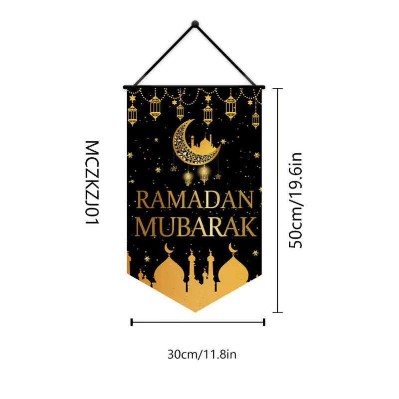 VIKAMA Eid Al-Fitr Banner aus Oxford-Stoff in Schwarz mit Mond-Motiv zur Veranda-Dekoration und für deine Eid-Feierlichkeiten - Bild 4