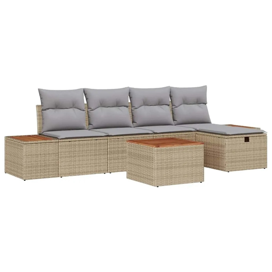 6-teiliges vidaXL Garten-Sofa-Set mit Kissen aus Poly-Rattan in Beige - Bild 2
