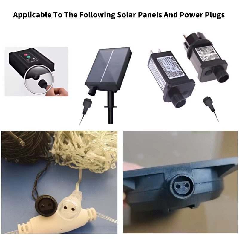 DIVEDEER 2-Pin LED-Verbinder mit 25 cm Kabel für Solar-Lichterketten, IP65 wetterfestes Verlängerungskabel für Solarpanels, Schwarz - Bild 2