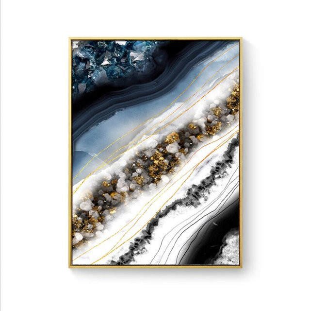TPFLiving Leinwandbild Nordic Art Abstrakte Marmor Strukturen, Farben: Blau, Schwarz, Weiß, Gold, B/H: 30 x 40 cm - Bild 1