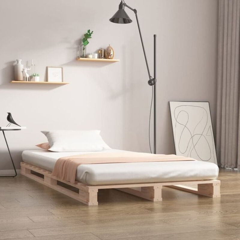 Juskys Palettenbett aus Massivholz Kiefer in Natur Braun B/T/H: 90 x 190 cm - Bild 1
