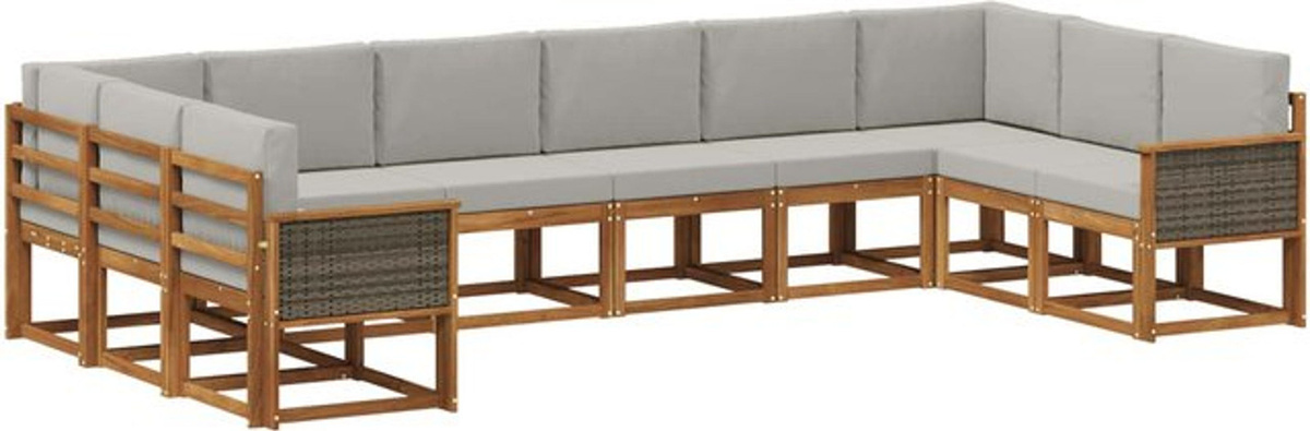 Modernes Outdoor-Sofagarnitur Loungemöbel Set aus Akazien-Massivholz mit 10 Kissen von vidaXL in Natur und Hellgrau - Bild 1