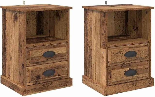 Set aus 2 vidaXL Nachttischen in Altholz-Optik, braun, B/T/H: 43 x 36 x 60 cm - Bild 1
