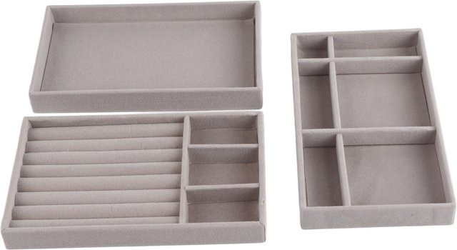 Neoglint Schmucktablett Set aus 3 Stück zum Stapeln für Ohrringe, Halsketten und Ringe in Grau - Bild 1