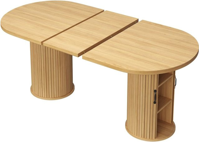 Merax Esstisch aus MDF und Metall in Braun, ausziehbar und modern mit ovaler Form - Bild 1