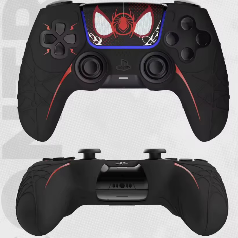 Spinnennetz Silikon Schutzhülle und Thumb-Stick Grip Caps für Sony Dualsense 5 PS5 Controller in Weiß und Multicolour - Bild 3