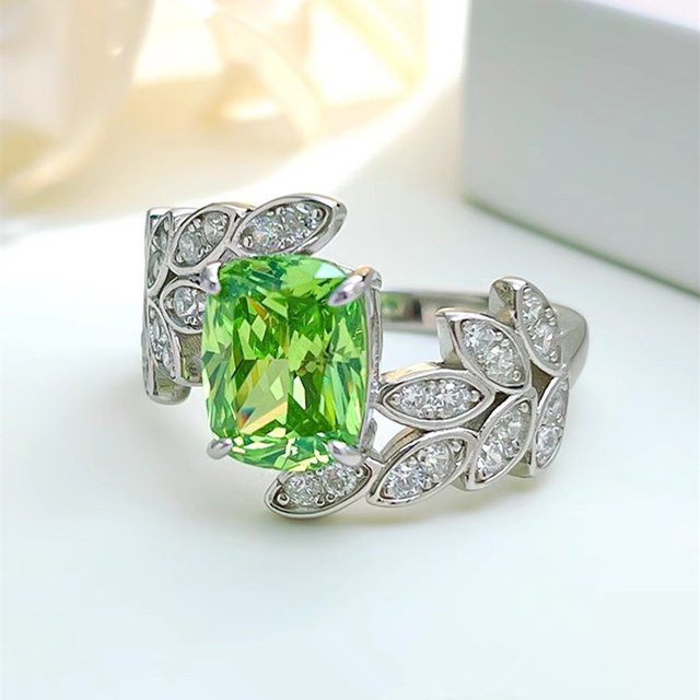 Huitan Ring, Silber, hellgrüne Zirkonia, Damen - Bild 1