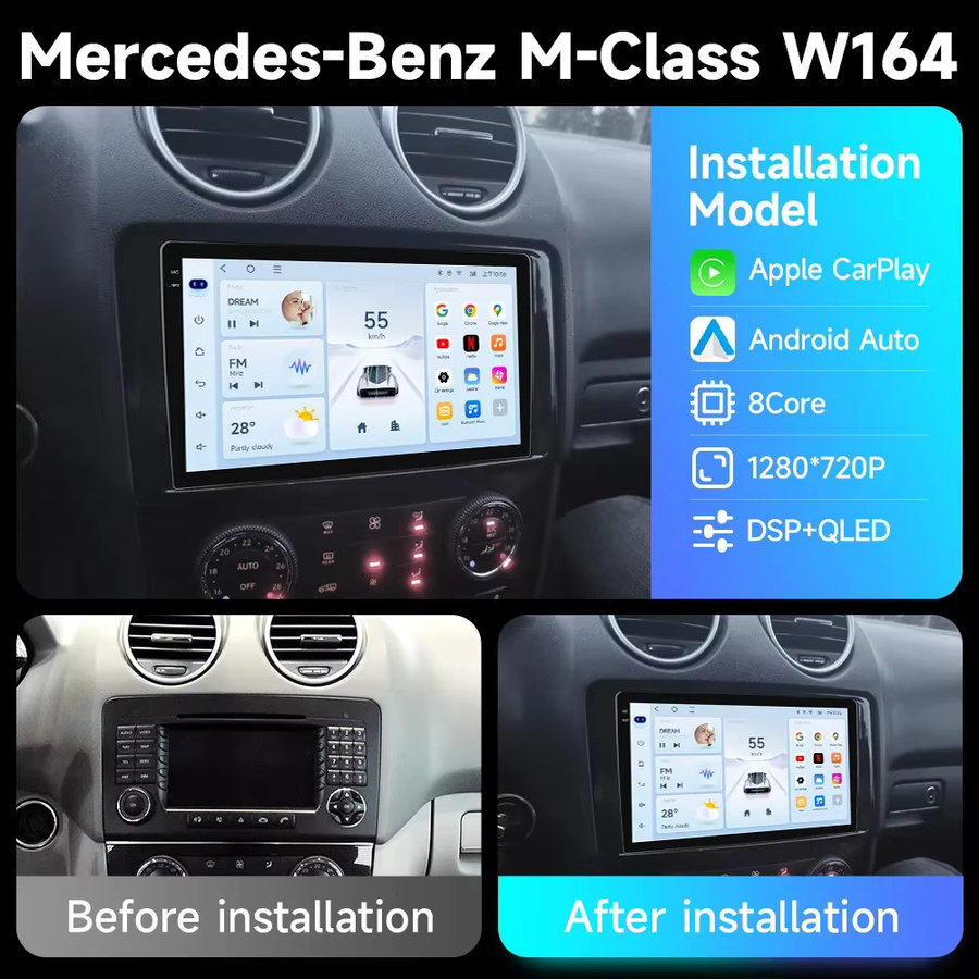 JIUYIN 2 DIN Kabelloses CarPlay und Android Auto Multimedia-System mit voll-laminiertem Touchscreen für Mercedes Benz M-Klasse W164 und GL-Klasse X164 (2005-2012), Schwarz - Bild 2