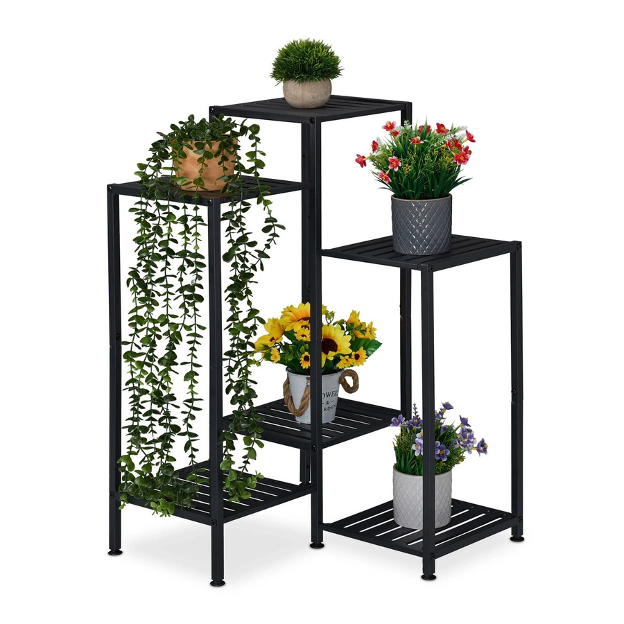 Relaxdays Blumenregal aus Stahl in Schwarz mit 6 höhenverstellbaren Ablagen, H x B x T: 81 x 55 x 55 cm - Bild 2