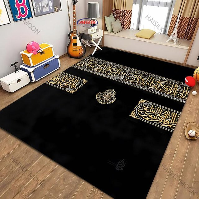 Islamischer Gebetsteppich von Miniso in Schwarz mit geometrischem Design, B/B: 150 x 220 cm - Bild 1