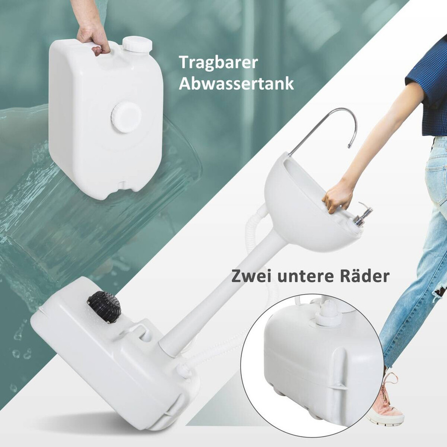 Outsunny Camping Waschbecken aus HDPE in Hellgrau mit 83l Wassertank und Auffangbehälter für Abwasser, B/H/L: 50 x 103 x 83 cm - Bild 2