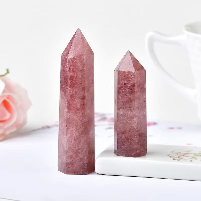 RYCRYSTAL Erdbeerkristall Obelisk in Pink als natürlicher Heilstein und Deko-Ornament - Bild 5