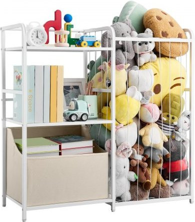VEVOR Kinderbücherregal mit Spielzeugaufbewahrung in Weiß, 2-stöckiges Regal mit Stoffspielzeugtruhe aus Metall und Stoff, B/T/H: 84,6 x 82,0 x 30,0 cm - Bild 1