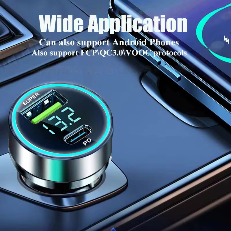 Uyuxio USB-C Auto Ladegerät Adapter mit Spannungsanzeige für Samsung, iPhone, Oppo, Vivo, OnePlus und Huawei - Bild 5