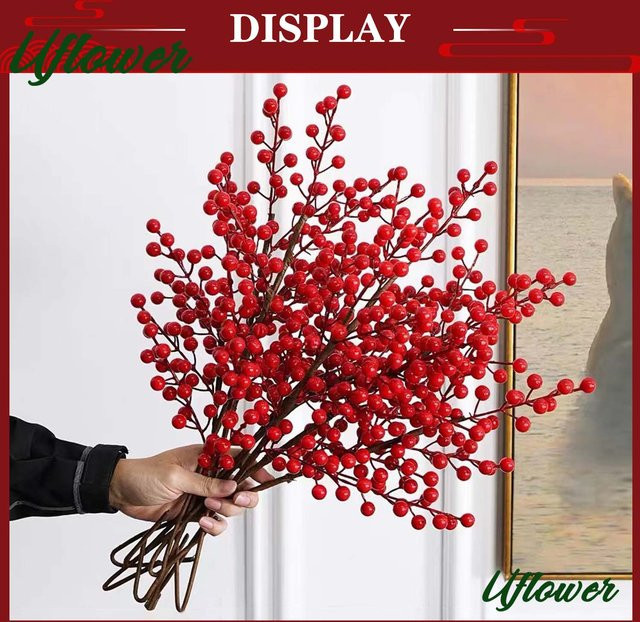 Uflower Künstliche rote Beerenzweige für Tischdekoration, Hochzeit, Weihnachten und DIY Basteldekoration - Bild 1