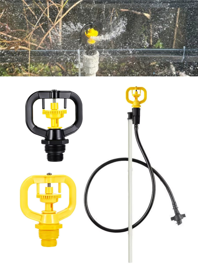 6er Set Flapper-Schmetterlings-Sprinklerkopf mit 1/2 Zoll und 3/4 Zoll Außengewinde, 360 Grad automatisch rotierende Sprühdüse für die Garten- und Rasenbewässerung in Schwarz und Gelb - Bild 4