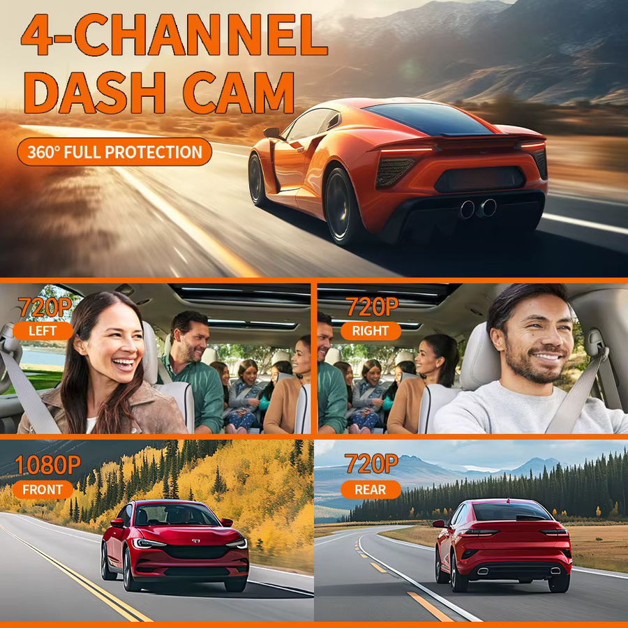 GMAIPOP 4-Kanal Dashcam mit 4K und 1080P Full HD, inklusive Nachtsicht, Schleifenaufnahme und 24H Parküberwachung, Schwarz - Bild 2